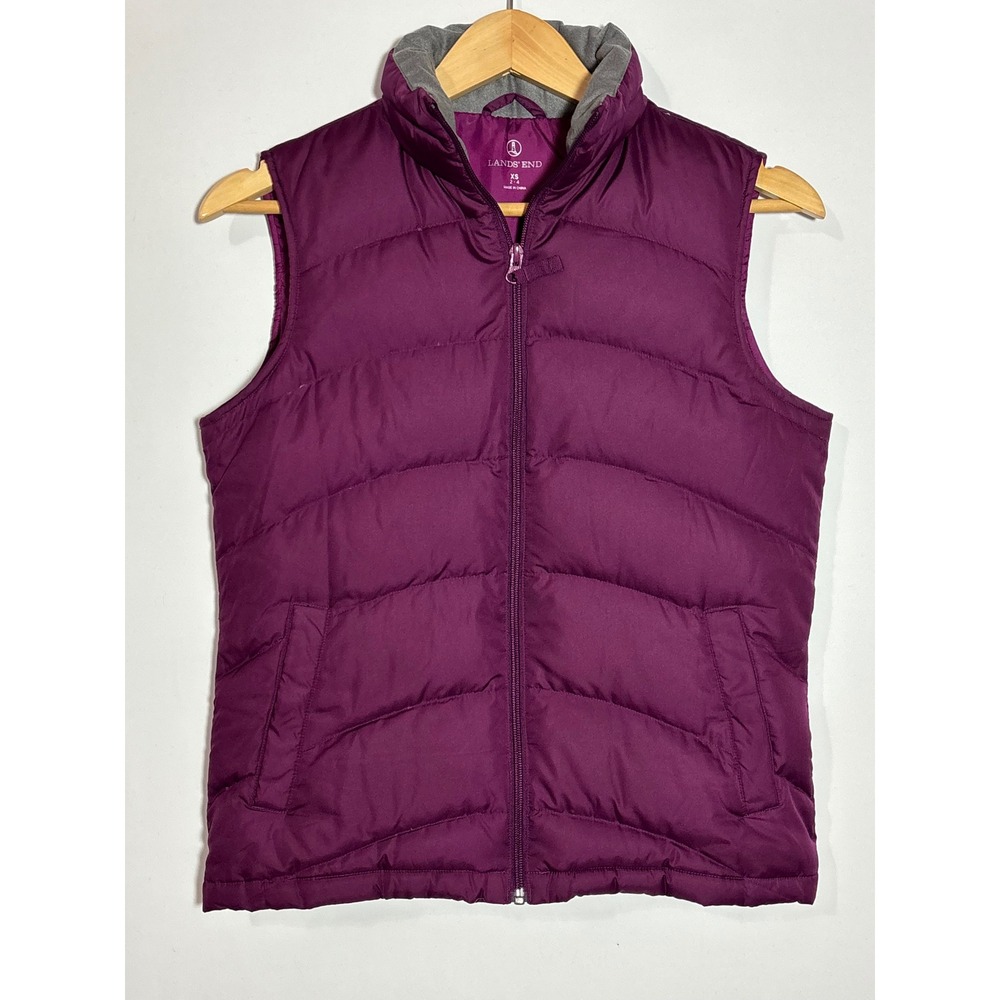 Lands End Womens‎ Purple Puffer Vest Full Zip Pockets Insulated Size XS
